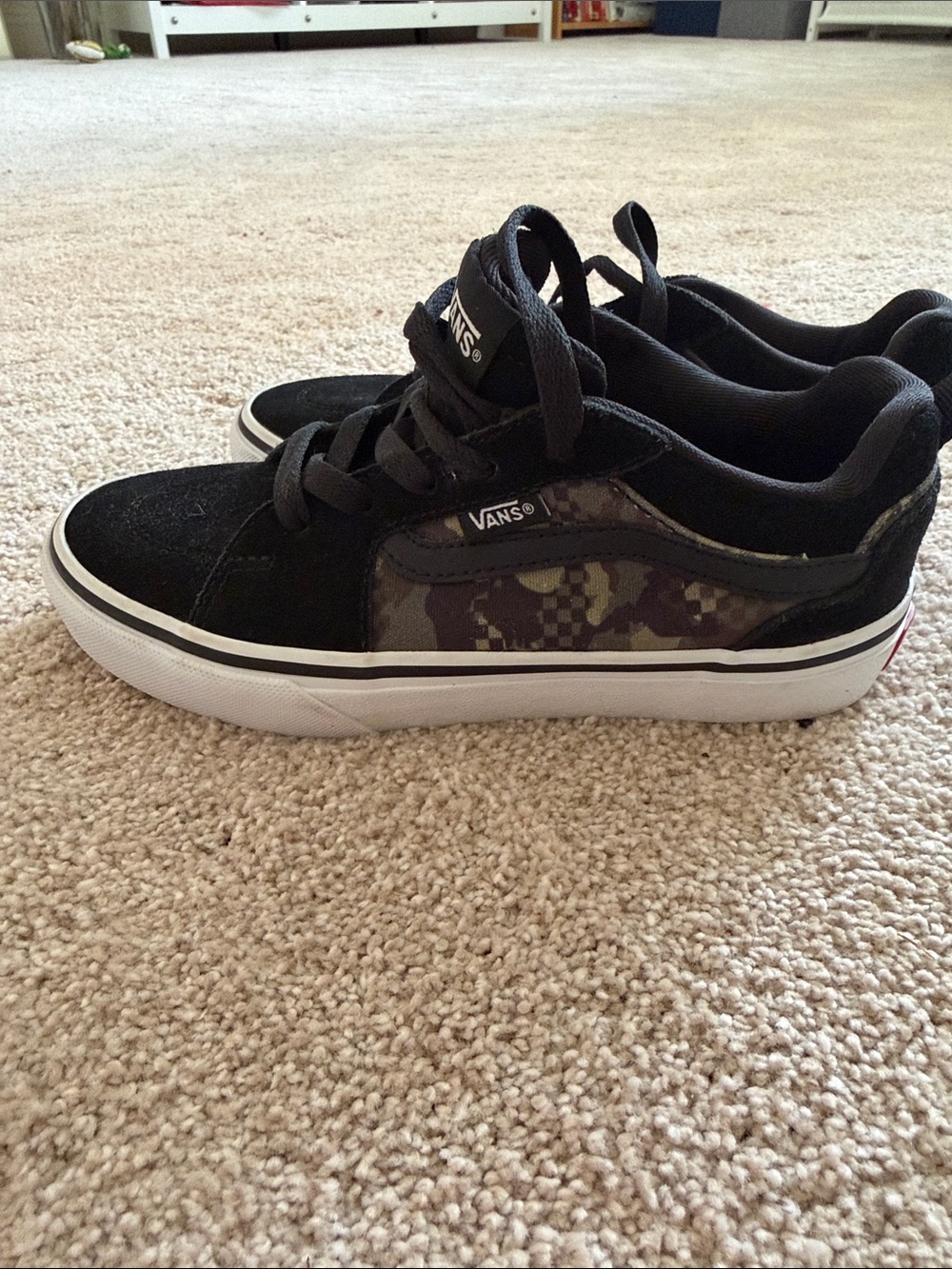 Vans Boys Black and Camo Low-Top Sneakers- like new/never worn